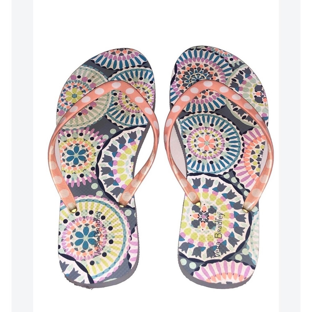 Vera Bradley Kaleidoscope Floral Polka Dot Flip Flop Sandals Multi Color Womens